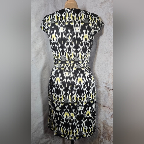 Antonio Melani Black White Yellow Midi Sheath Dress Tailored Waist Sz 12 - Picture 2 of 7